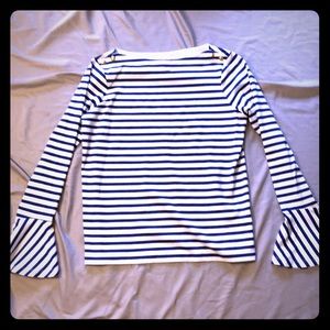 Ralph Lauren Blue White Stripe Bell Sleeve Shirt